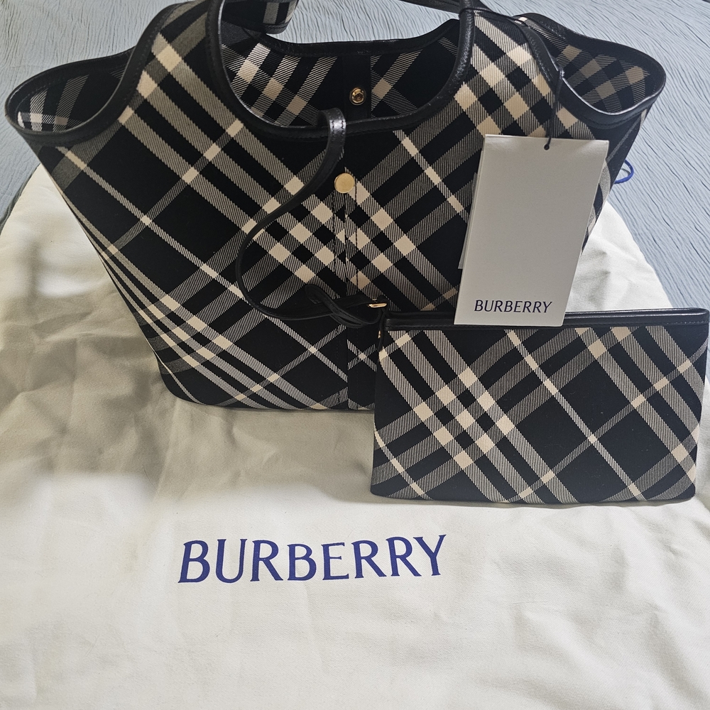 Burberry Black and White Plaid Tote and Pouch
